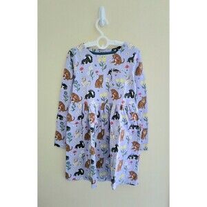 NWOT Mini Boden Long Sleeve Fun Jersey Dress- Light Purple Cats, Size 7/8